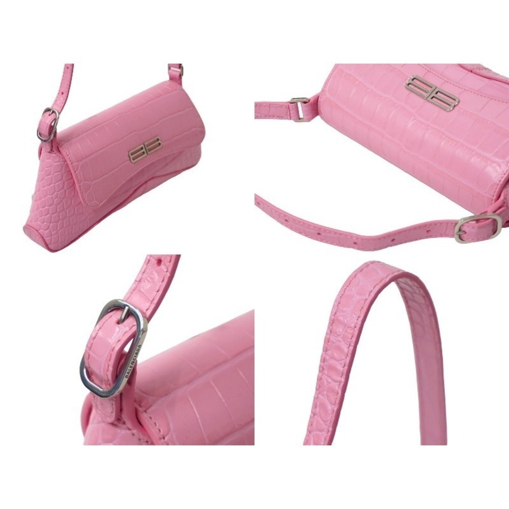 BALENCIAGA shoulder bag XXS flap pink calfskin crocodile embossing part - Picture 4 of 9